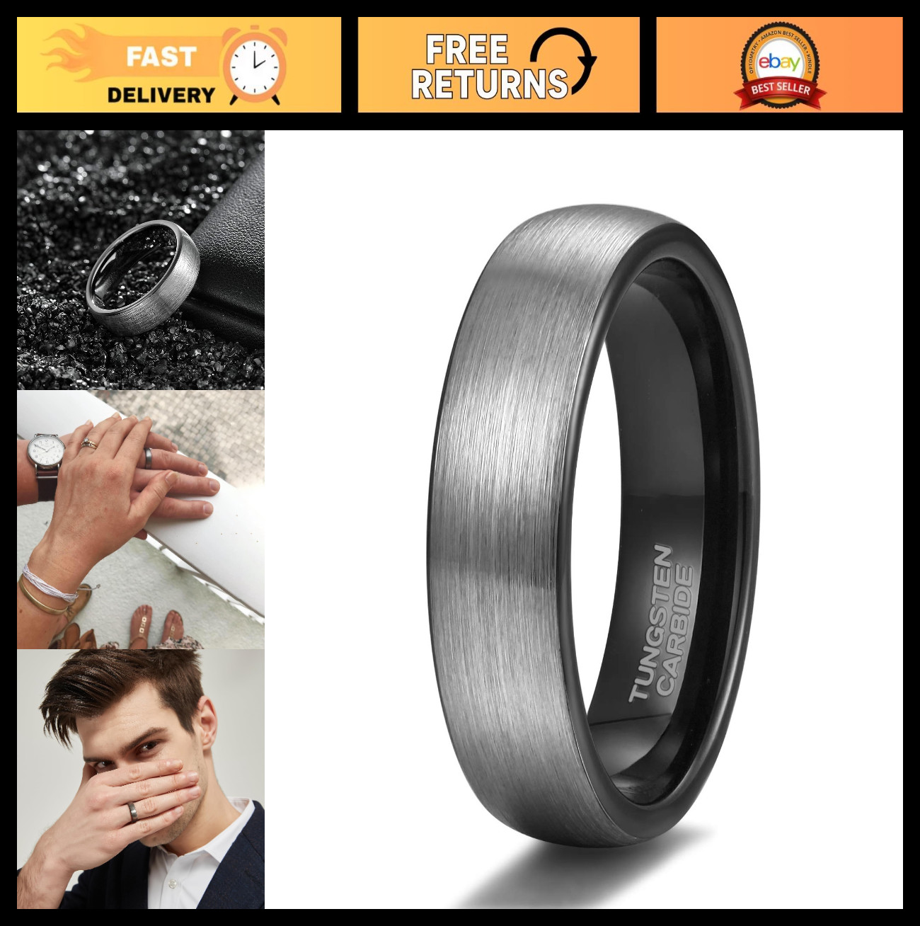 Tungsten Wedding Bands for Men & Women – Brushed Black Comfort Fit, 4mm-8mm, Siz
