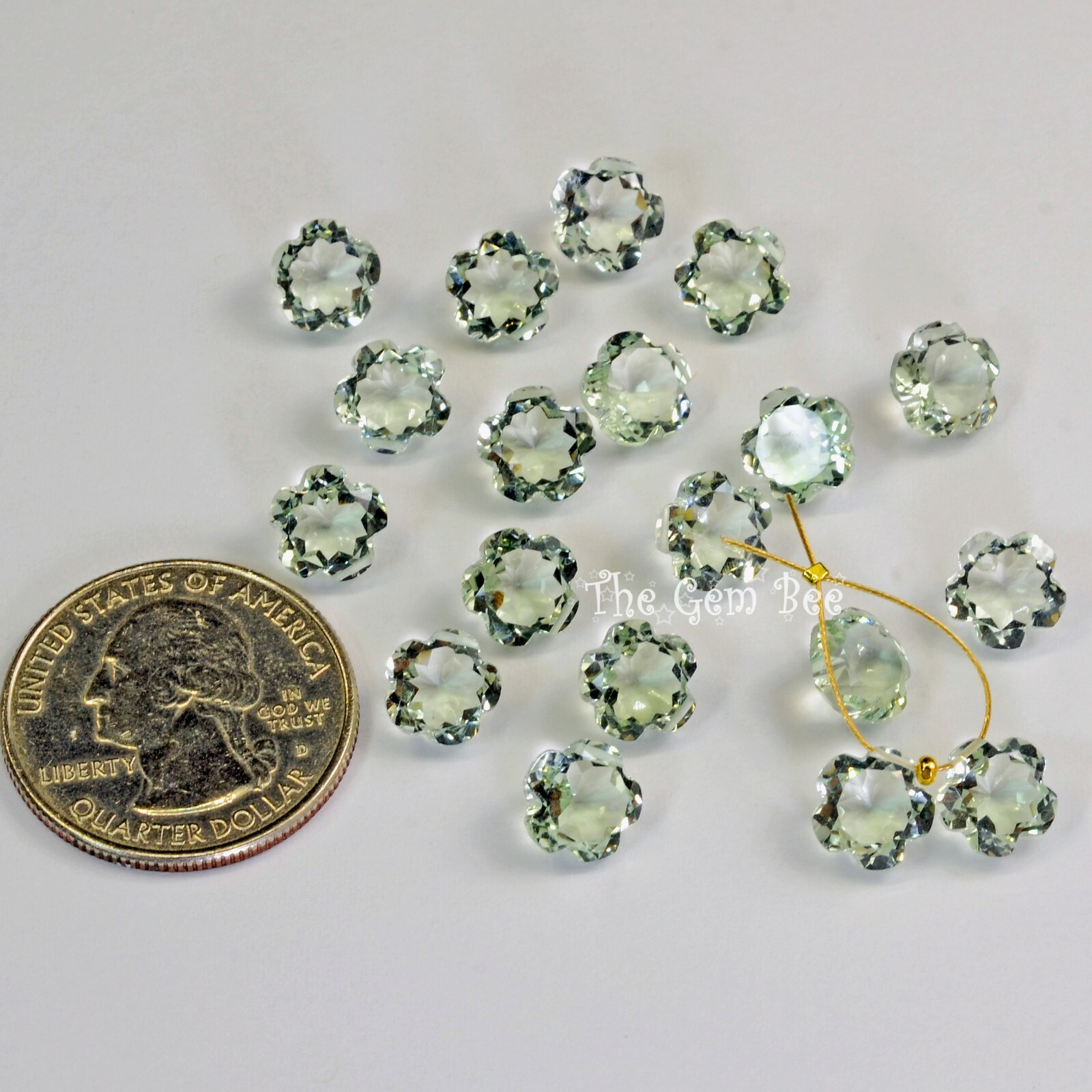 7.8mm Green Amethyst Prasiolite Faceted Carved Carving Flower Briolette Bead (2)
