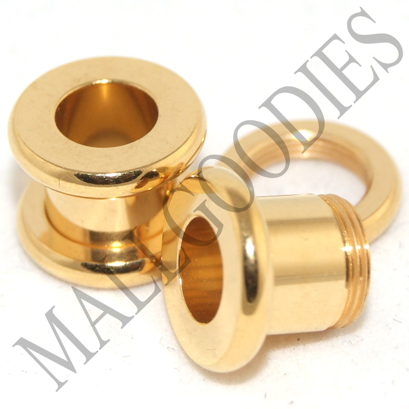 1489 Screw on/fit Steel Anodized Gold Tunnels Earlets Ear Plugs 2 Gauge 2G 6mm