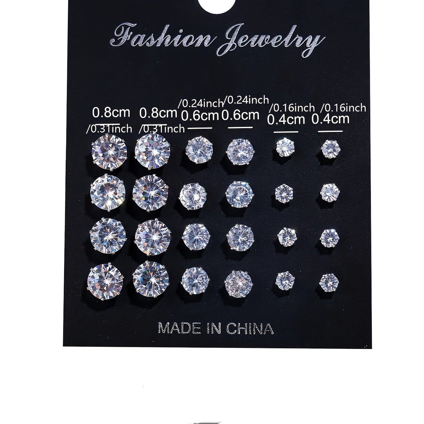 Silver Alloy Zircon Stud Earrings Set 12 Pairs Round Six Prong for For Gifts
