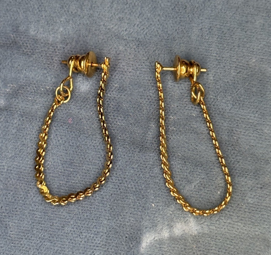 Vintage Gold Tone S Link Hoop Chain 1″ Dangle Earrings