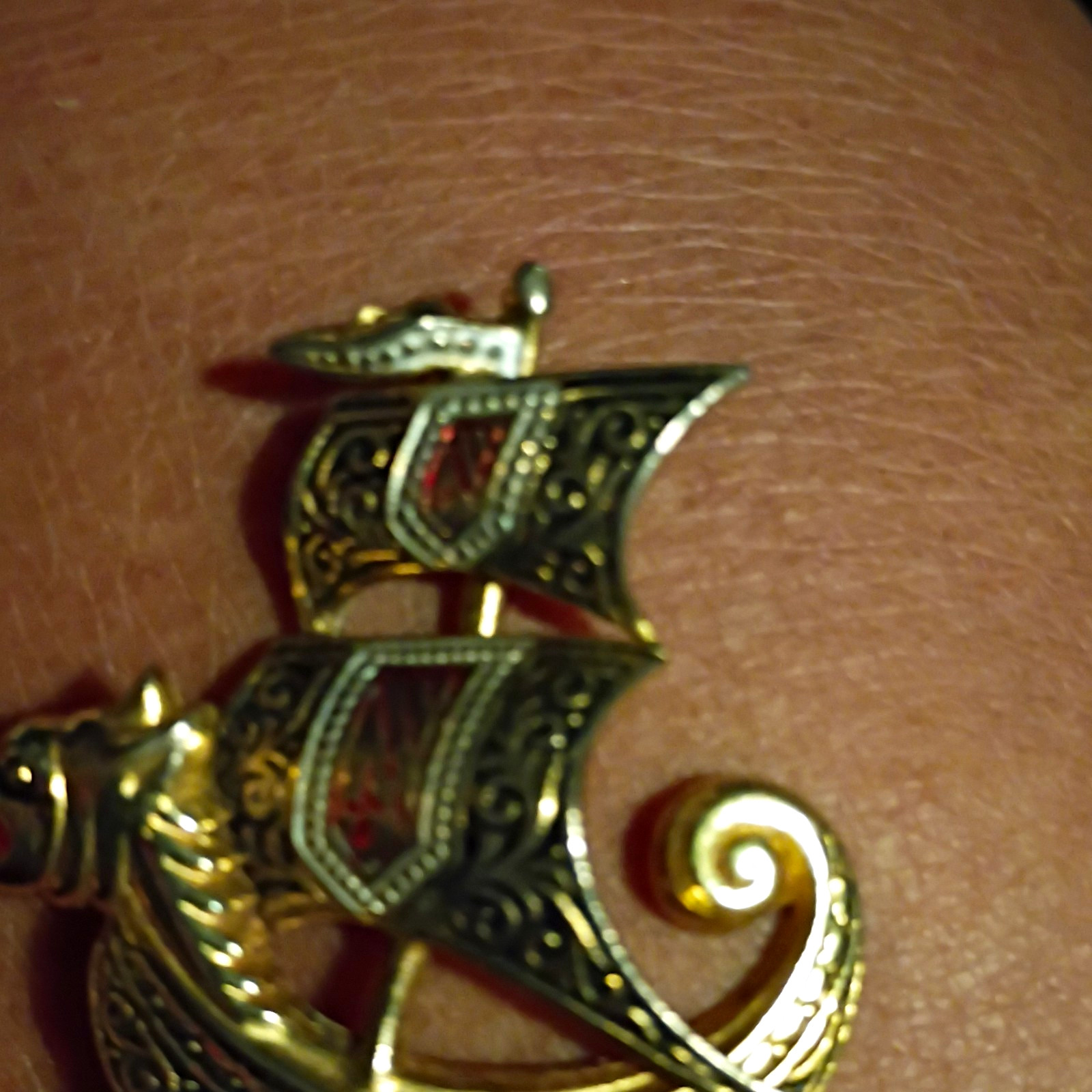 Signed Gold Tone Sailboat Ship Brooch Pin, Asymmetrical Metal, SPIM Marked