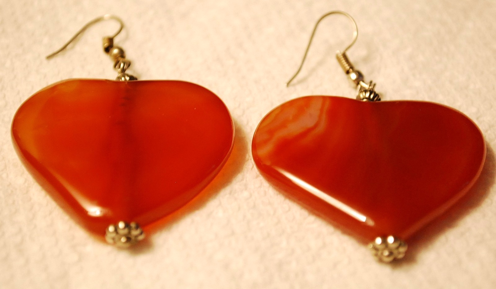 LARGE 2.25″ Hand Carved POLISHED HEARTS Drop Dangle Earrings CARNELIAN GEMSTONE