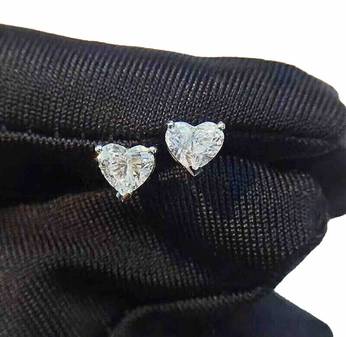 2 Ct Heart Shape VVS1/D Lab Created Stud Earrings 14k White Gold 7mm Push Back