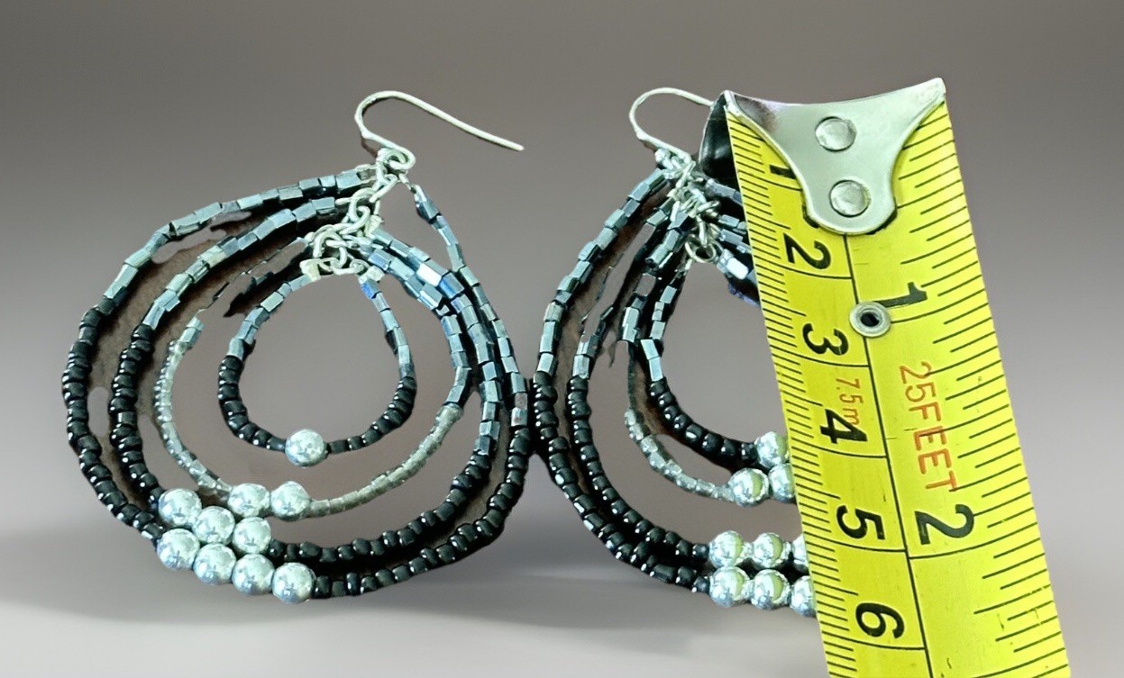 Beaded Earrings Black & Silver, Used In TV Production *See description 2”