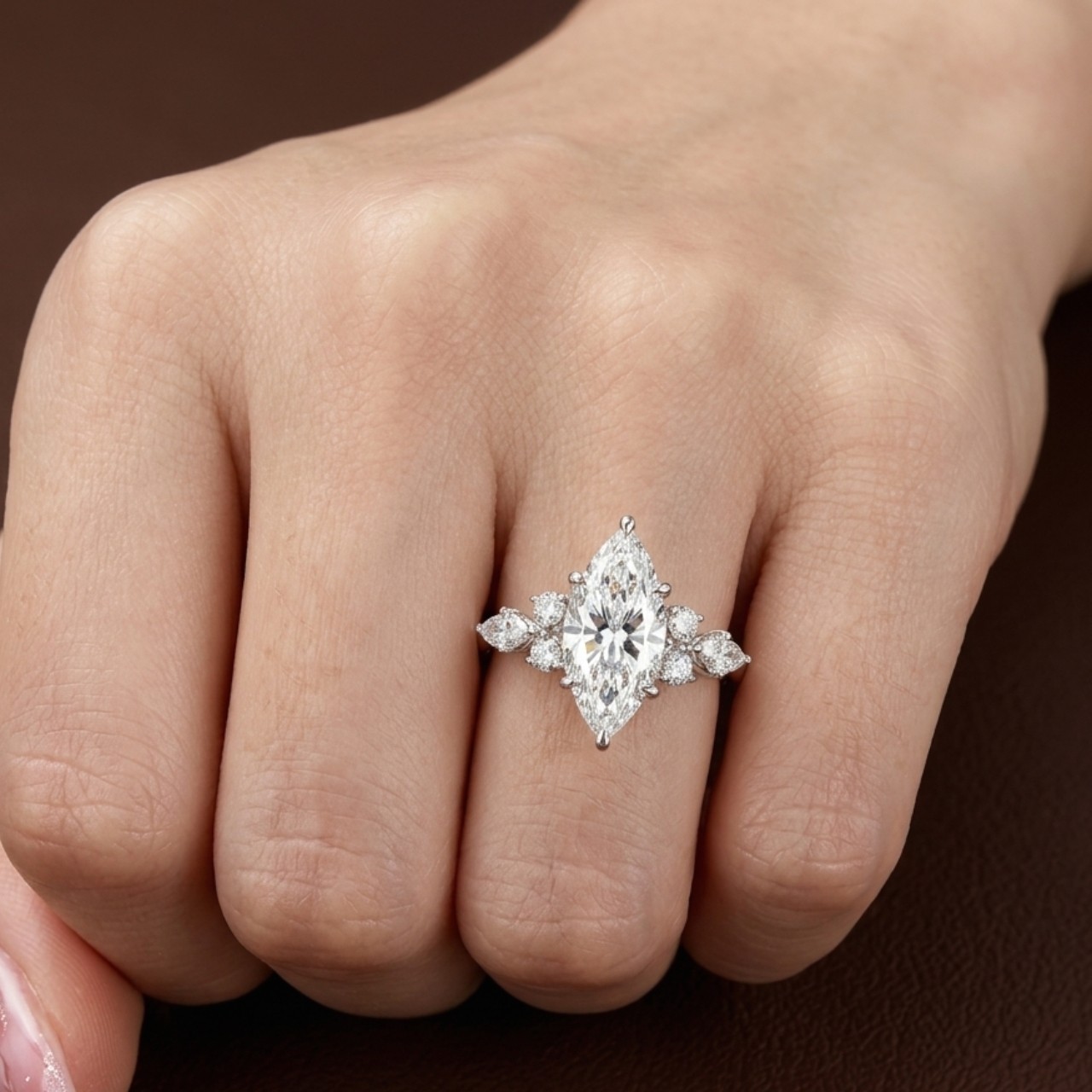 2 CT Vintage Marquise Moissanite Engagement Ring Cluster Stones Sterling Silver
