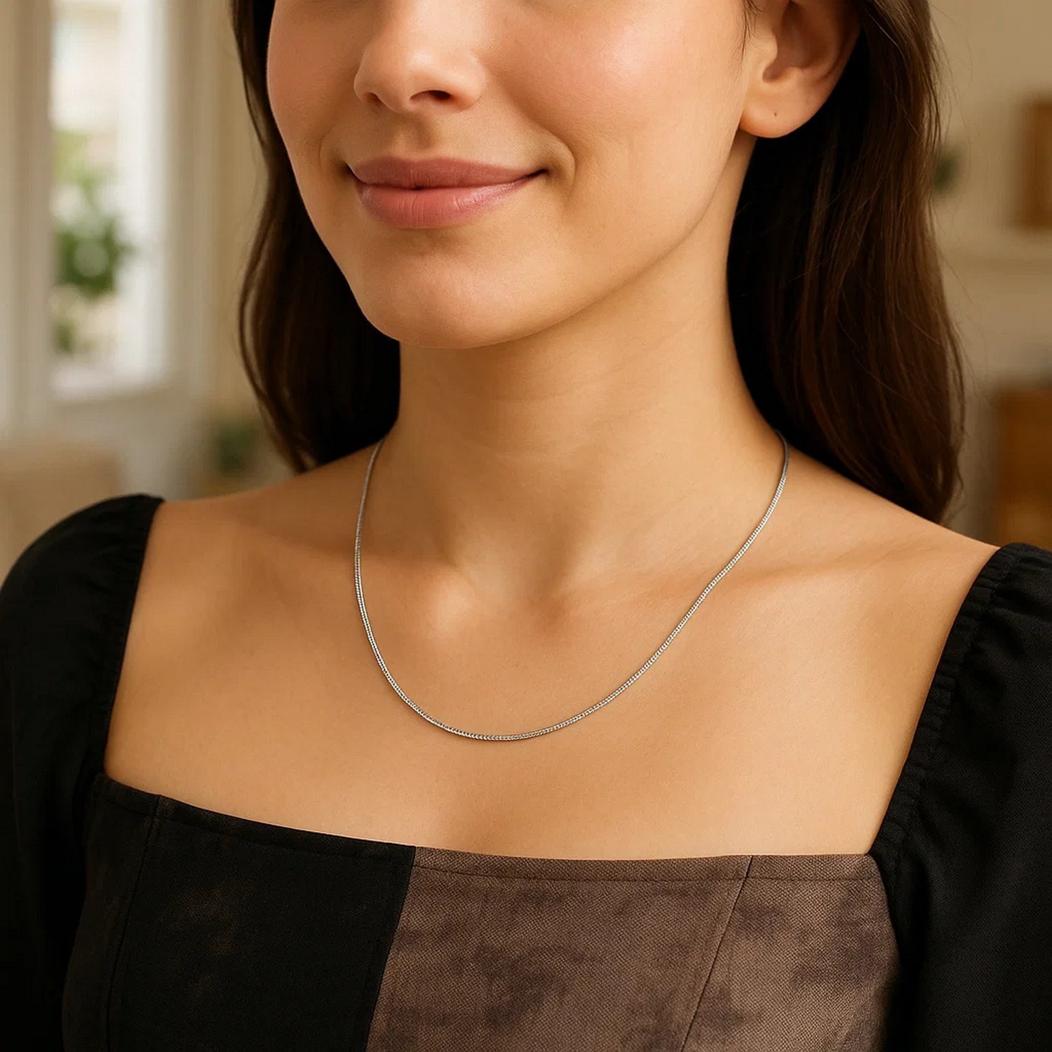 Sterling Silver Rhodium Plated Octagonal Snake Chain (1.10 mm)