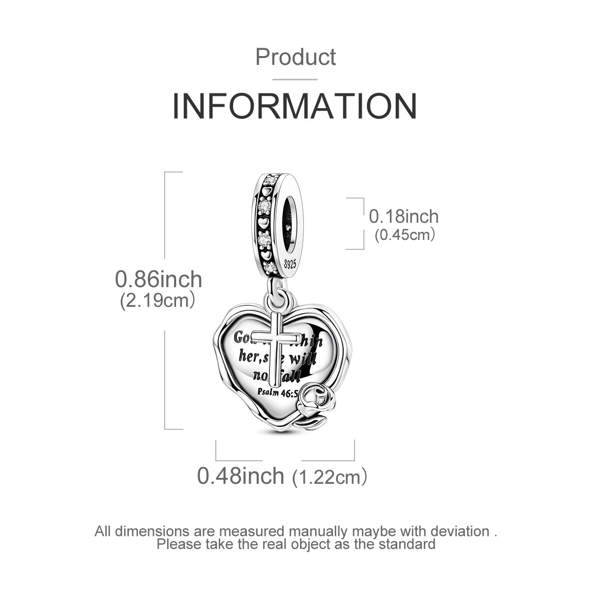 MULA 925 Sterling Silver DIY Charm AAA CZ Bible Heart Pendant for Women Bracelet