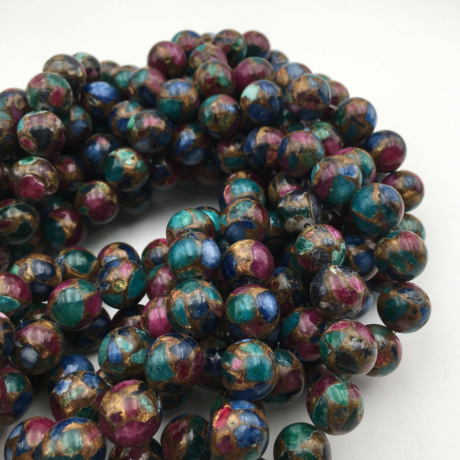 Multi-Color Mosaic Quartz Smooth Round Beads 6mm 8mm 10mm 12mm 15.5″ Strand