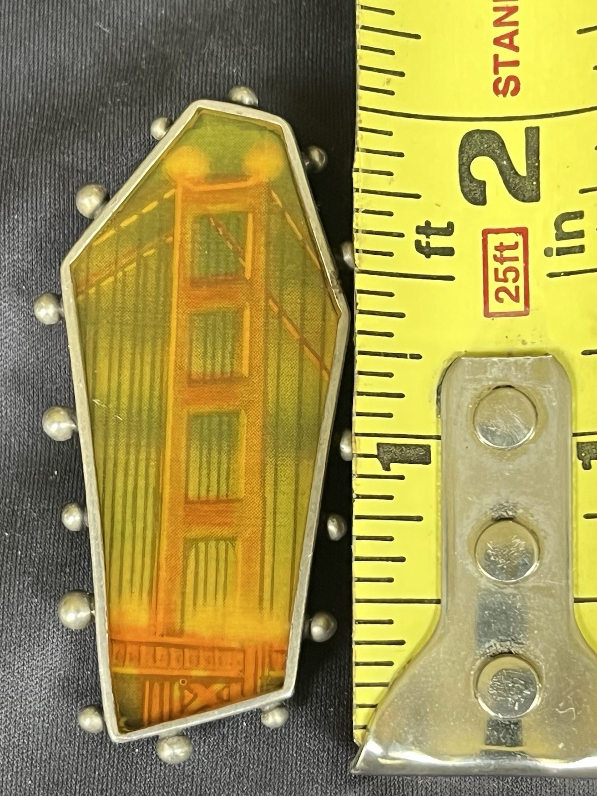 “Baby Jane” Signed Golden Gate Bridge at Night Sterling Silver Pendant, Pin