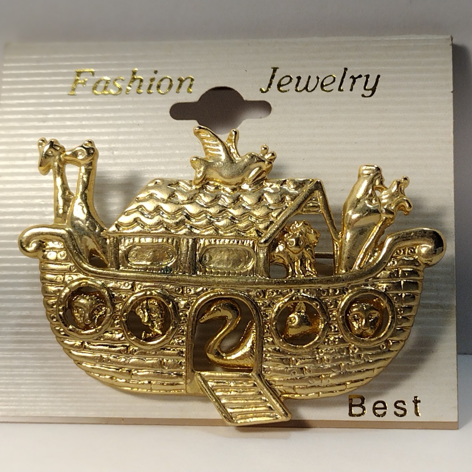 Vintage NOS Noahs Ark Pin Brooch Gold Toned