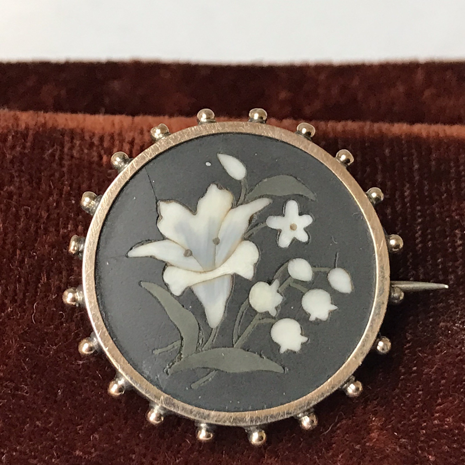 Stunning Vintage Floral Trio Pietra Dura Micro Mosaic Brooch Pin Vintage 5.3gram