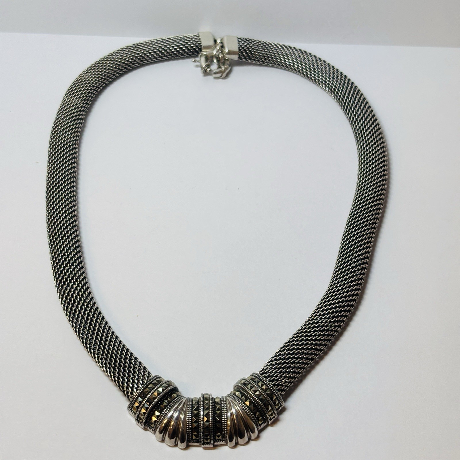 Judith Jack Sterling 925 Silver Mesh Marcasite Necklace 17 in-1.61