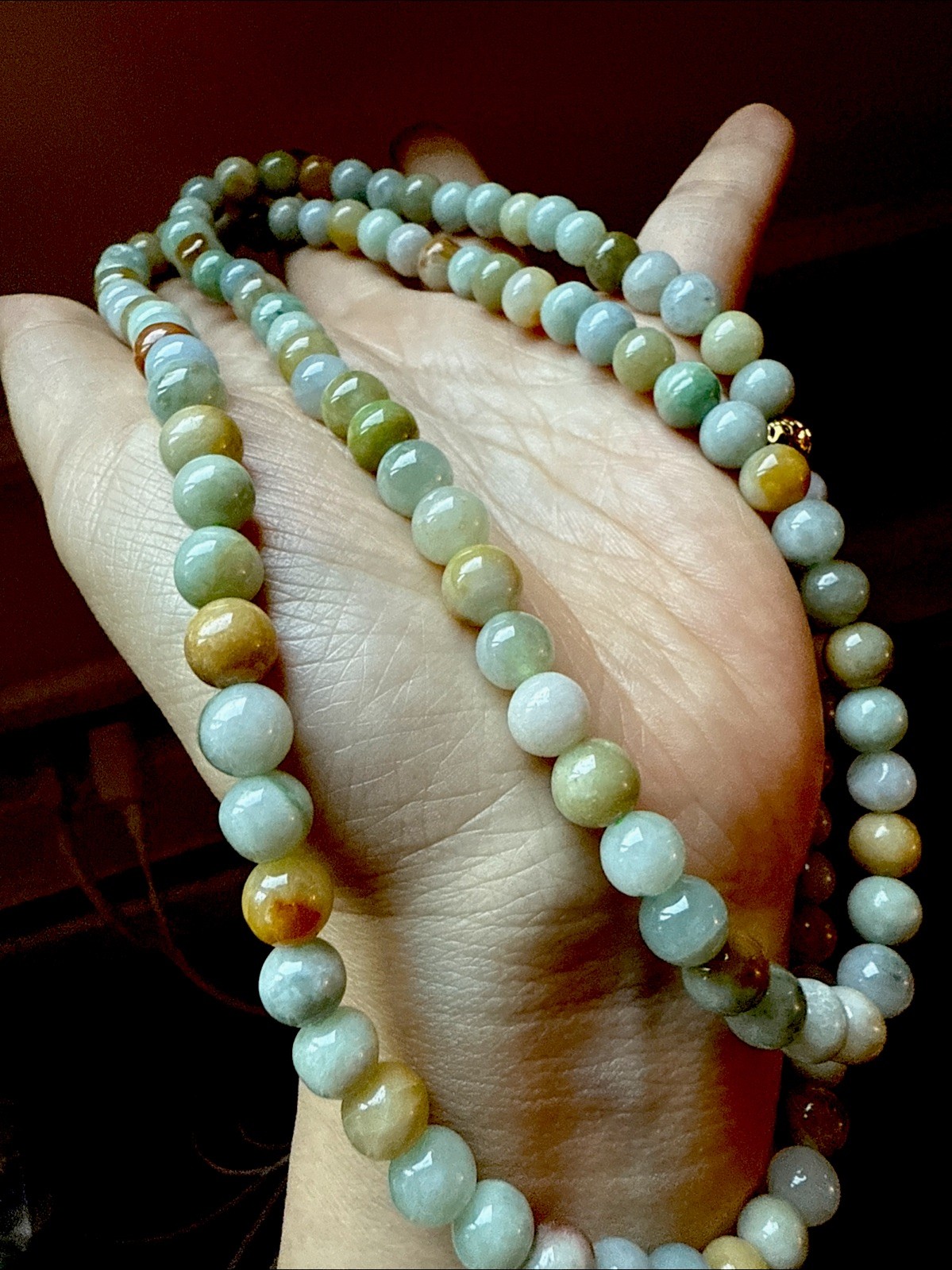 Untreated Grade A Myanmar Jadeite Bead Necklace 純天然翡翠A貨 老坑糯冰多包超长项链 7.6 Mm