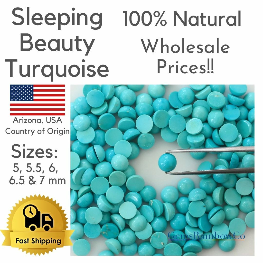 Turquoise Round Blue cabochon 5/6/7 mm Natural Sleeping Beauty, Arizona Mines