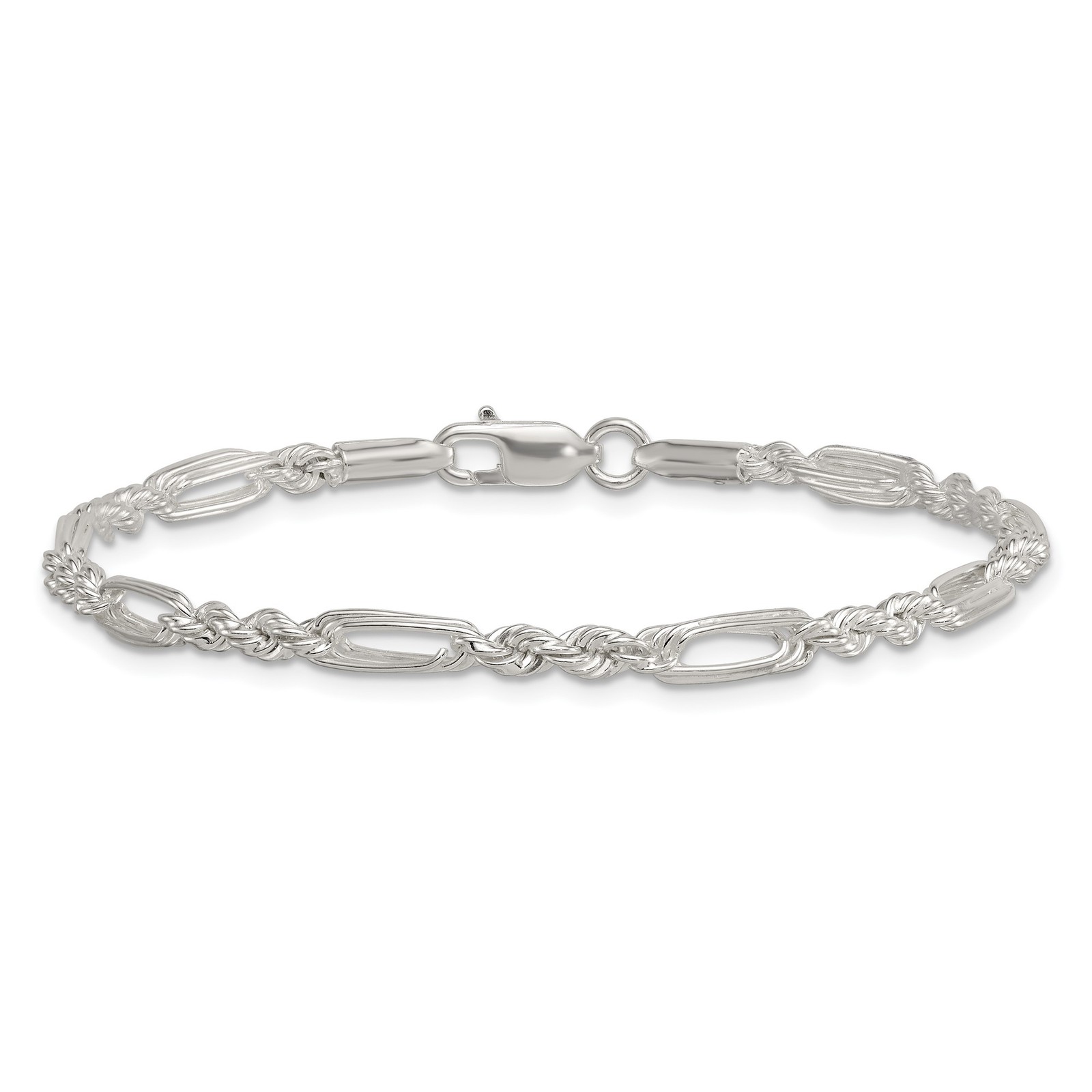 Sterling Silver Polished Figaro Rope Bracelet 4-8mm 7.5-8″