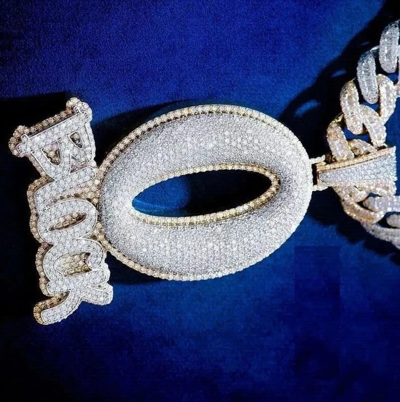 Customize O Block Name Pendant 5Ct Round Real Moissanite 925 Sterling Silver