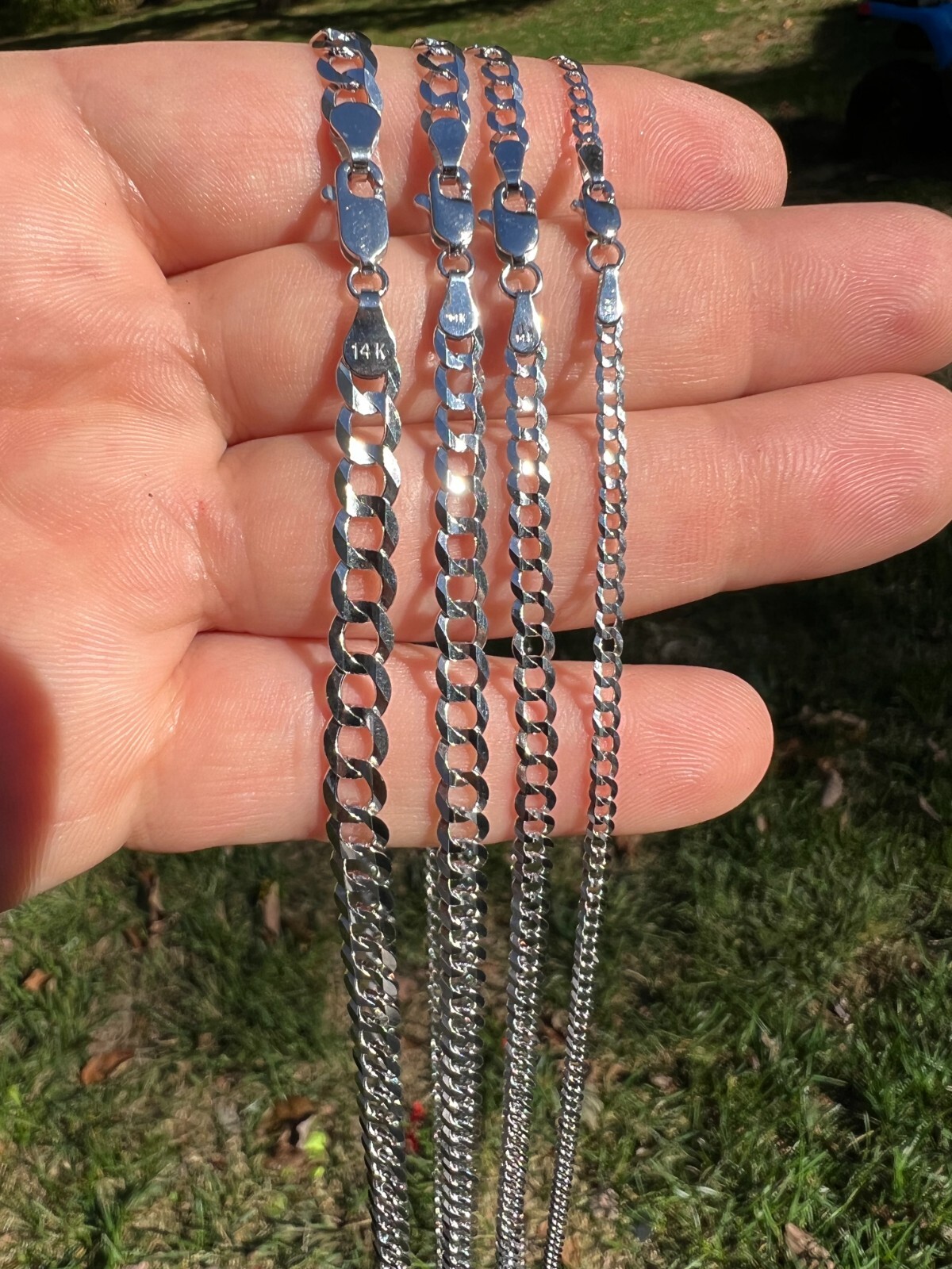 Real Solid 14k White Gold Curb Miami Cuban Link Chain 16-30″ 2.5-5.7mm Necklace