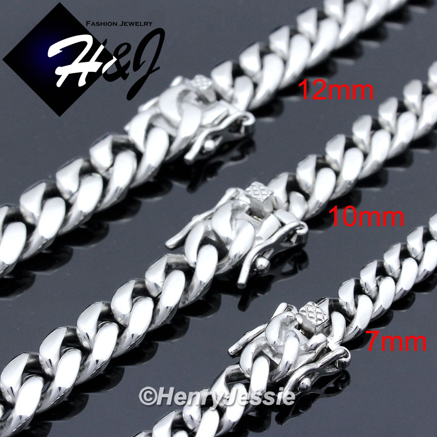 18-40″MEN Stainless Steel 7/10/12/14mm Silver Miami Cuban Curb Chain Necklace