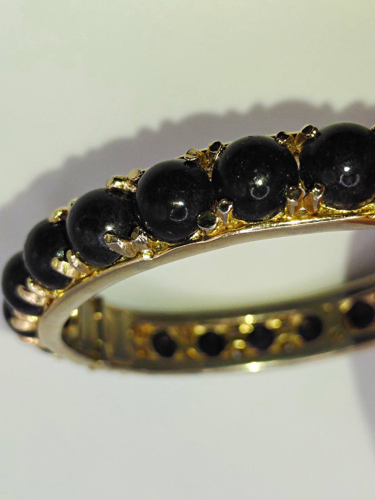 Ernest Steiner Vintage Cabochon Faux Onyx Bangle Bracelet-Safety chain