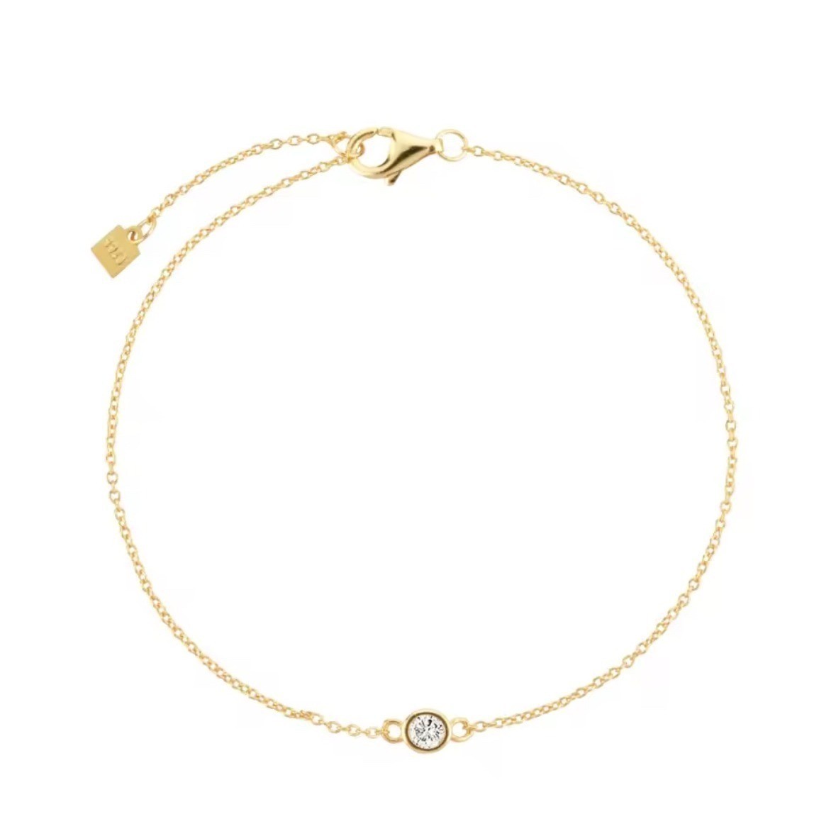 Gold Tone Bezel Set Solitaire CZ Dainty Link Chain Bracelet Minimalist Jewelry