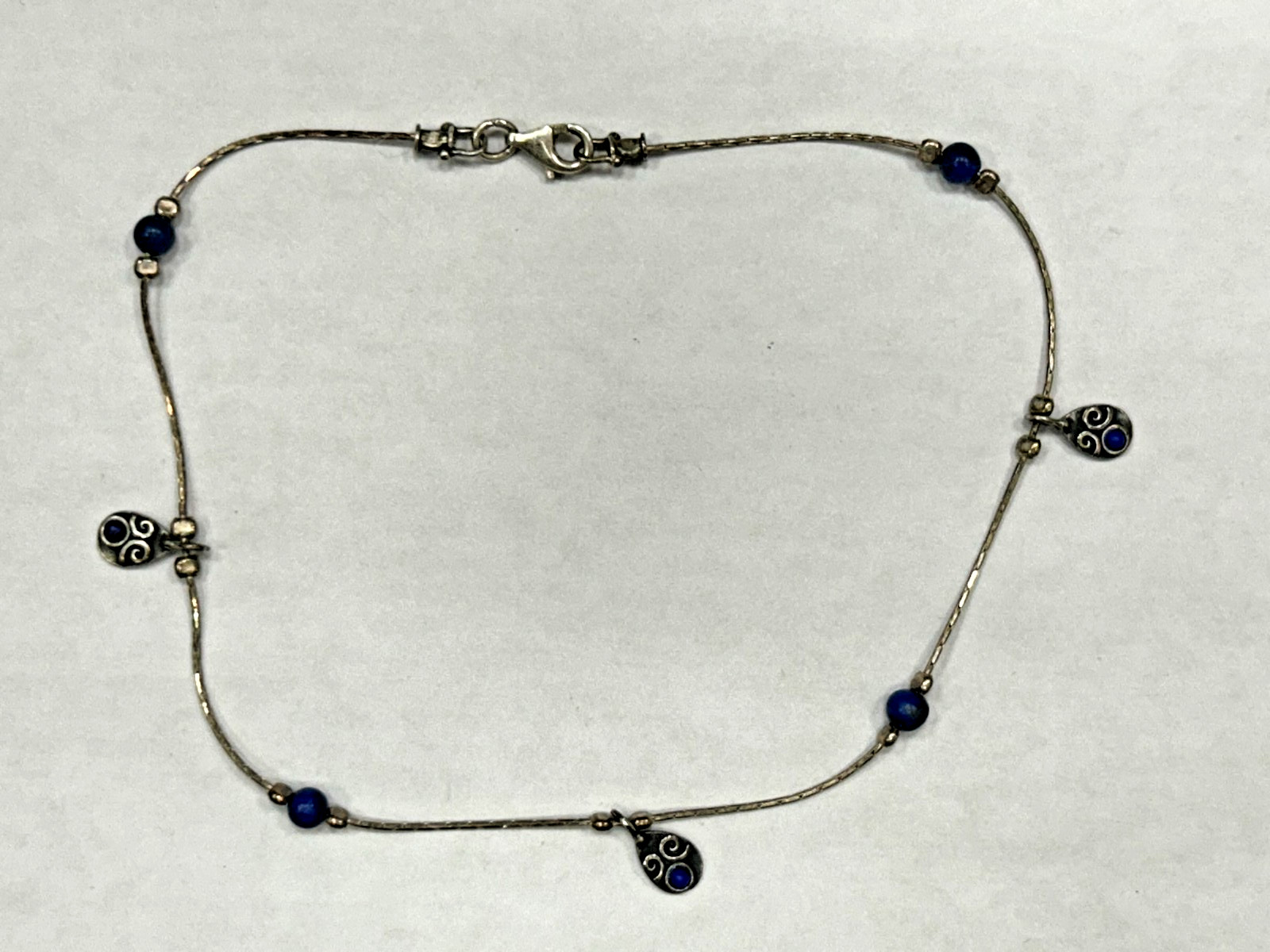 Signed RL 95 Sterling silver Blue Lapis Gemstone Anklet 11 Inches Ralph Lauren