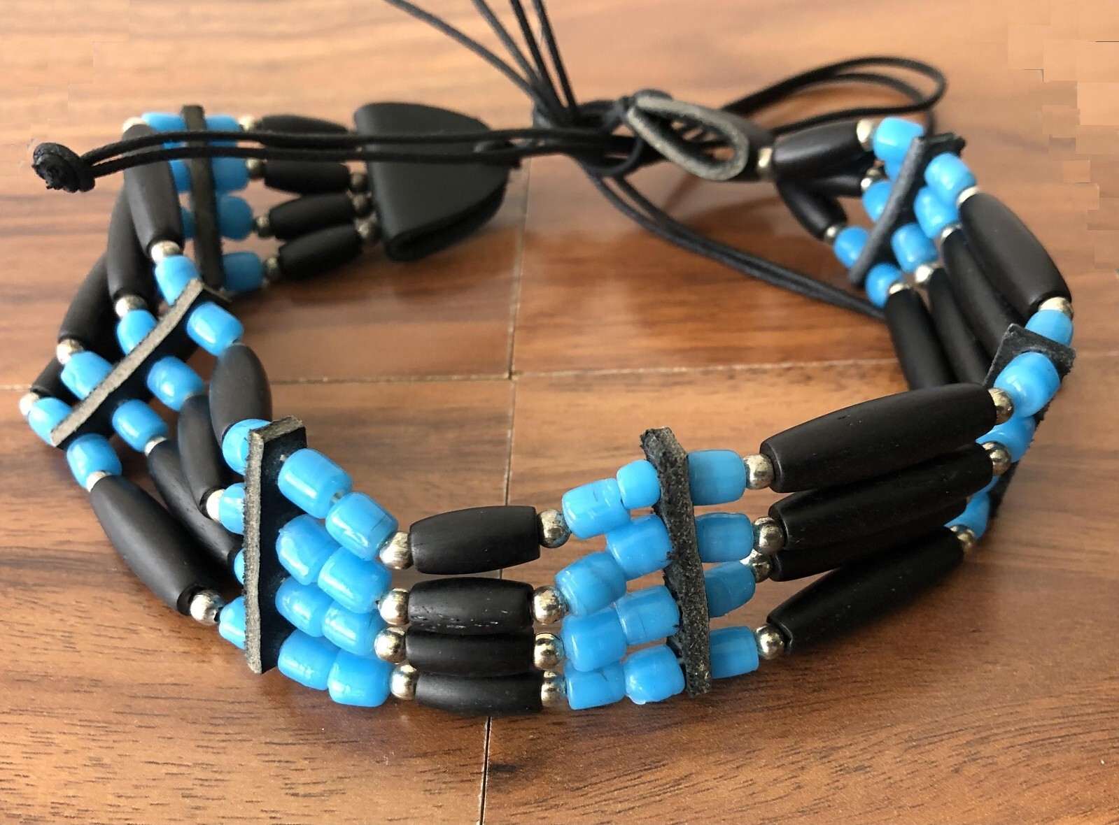 Native American Indian Style Buffalo Bone Choker Necklace Beaded Tradition Blue