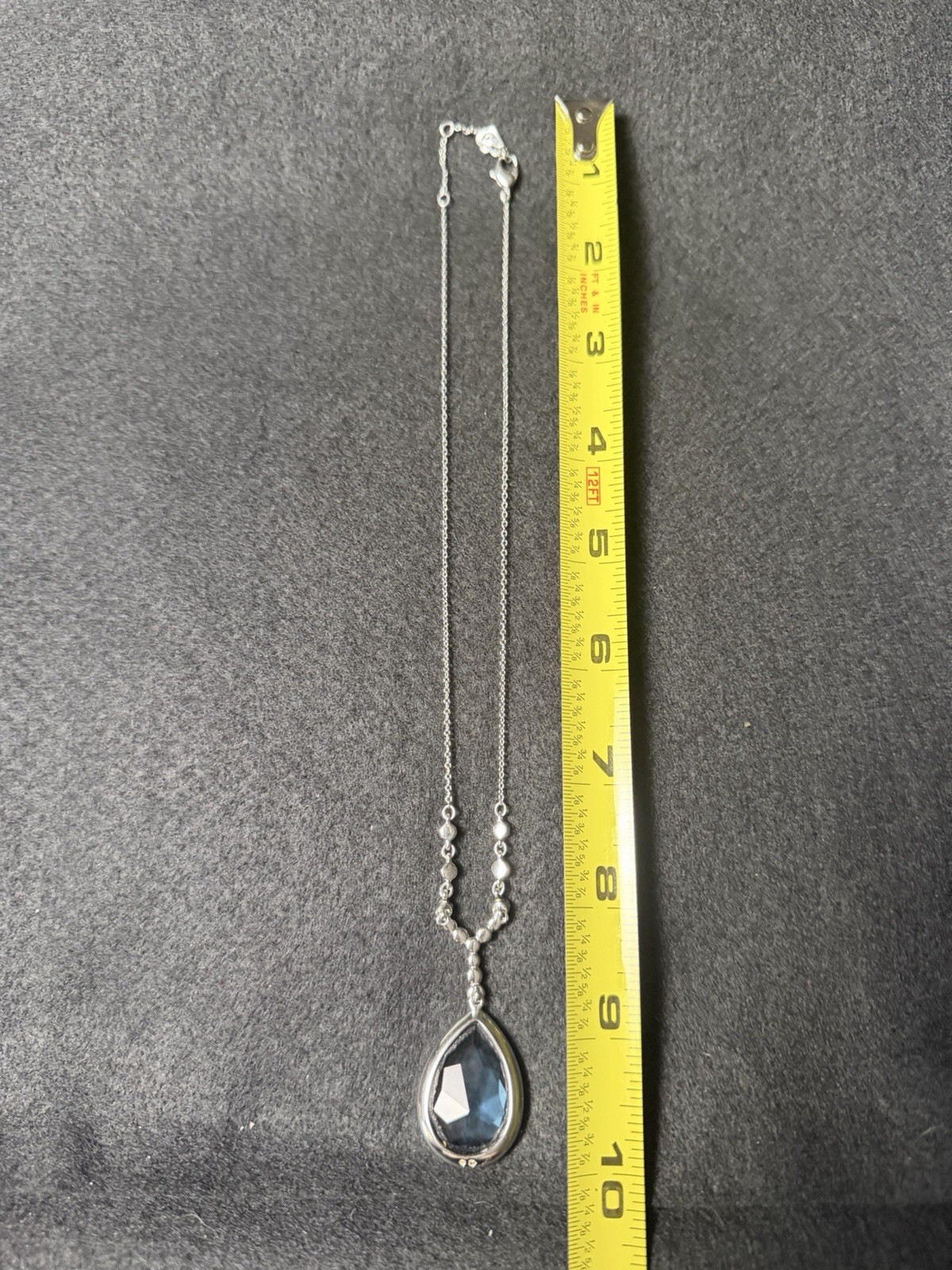Authentic Swarovski Blue Teardrop Crystal Pendant Necklace Silvertone Adjustable