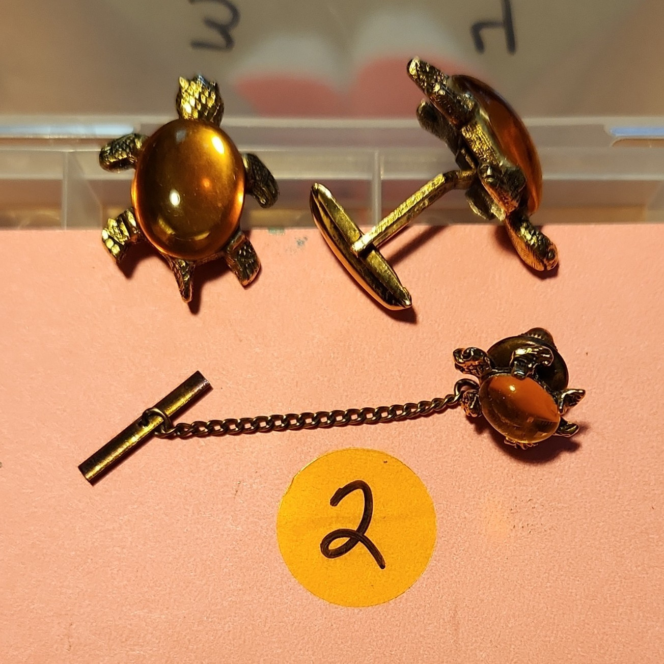 Men’s Gold Plated Turtle Cufflinks Pair, Chain Link Style, Animals & Insects