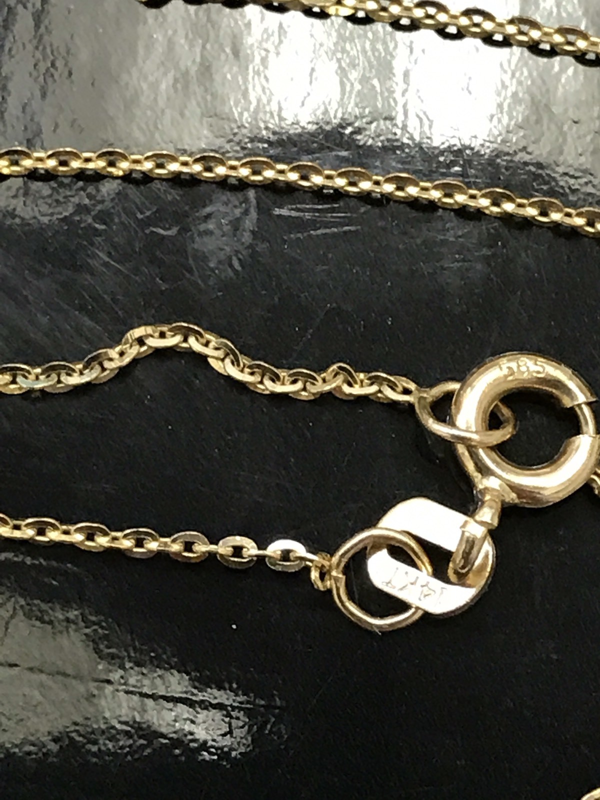 14k Solid Yellow Gold Rolo Anchor chain Necklace 16-18 inches Brand New 1mm