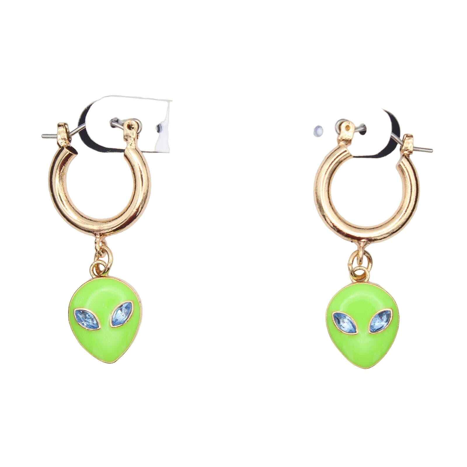 Gold Over Fine Silver Plate Alien Head Rhinestone Earrings #BX002