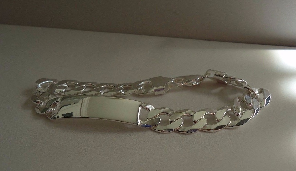 925 STERLING SILVER CURB LINK ID GENTLEMAN’S BRACELET/ 9” LONG /MADE IN ITALY