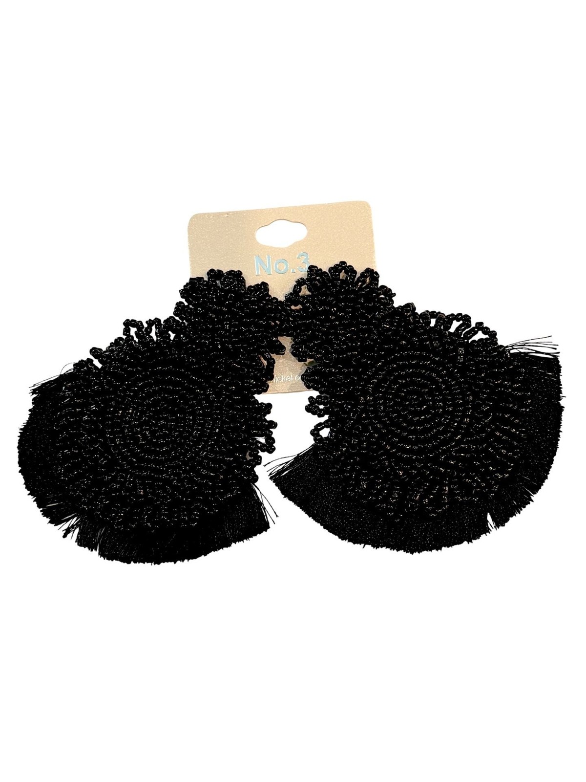 Fancy Boho Black Beaded Tassel Statement Drop Earrings
