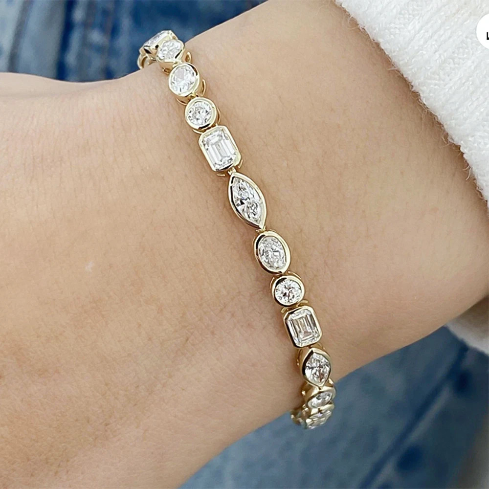 12CT Multi Stone Moissanite Tennis Bracelet in 7″ in 14K Yellow Gold Plated
