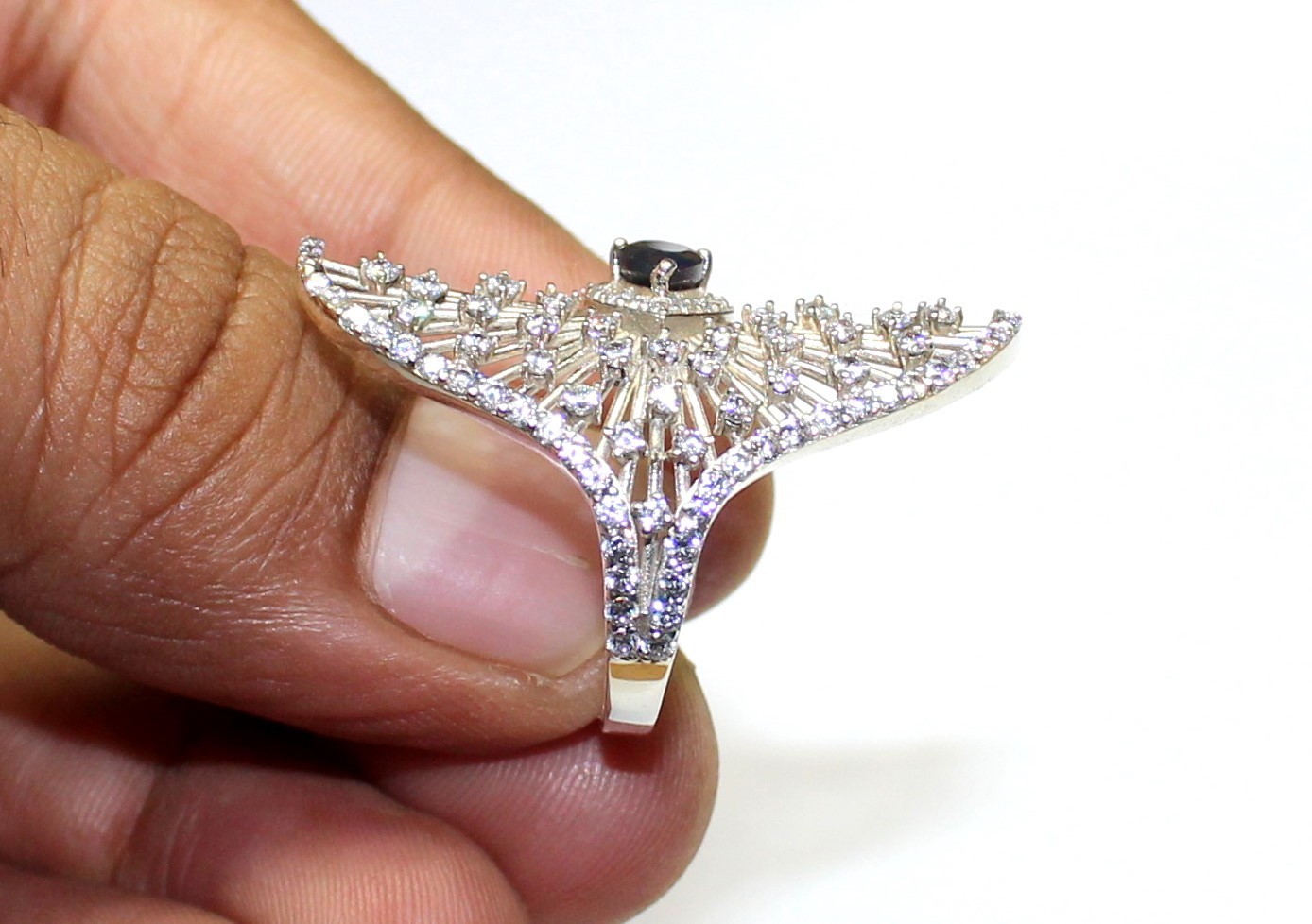 Natural Black Opal Ring, Eagle Wings Sterling Silver Ring, October Birthstone