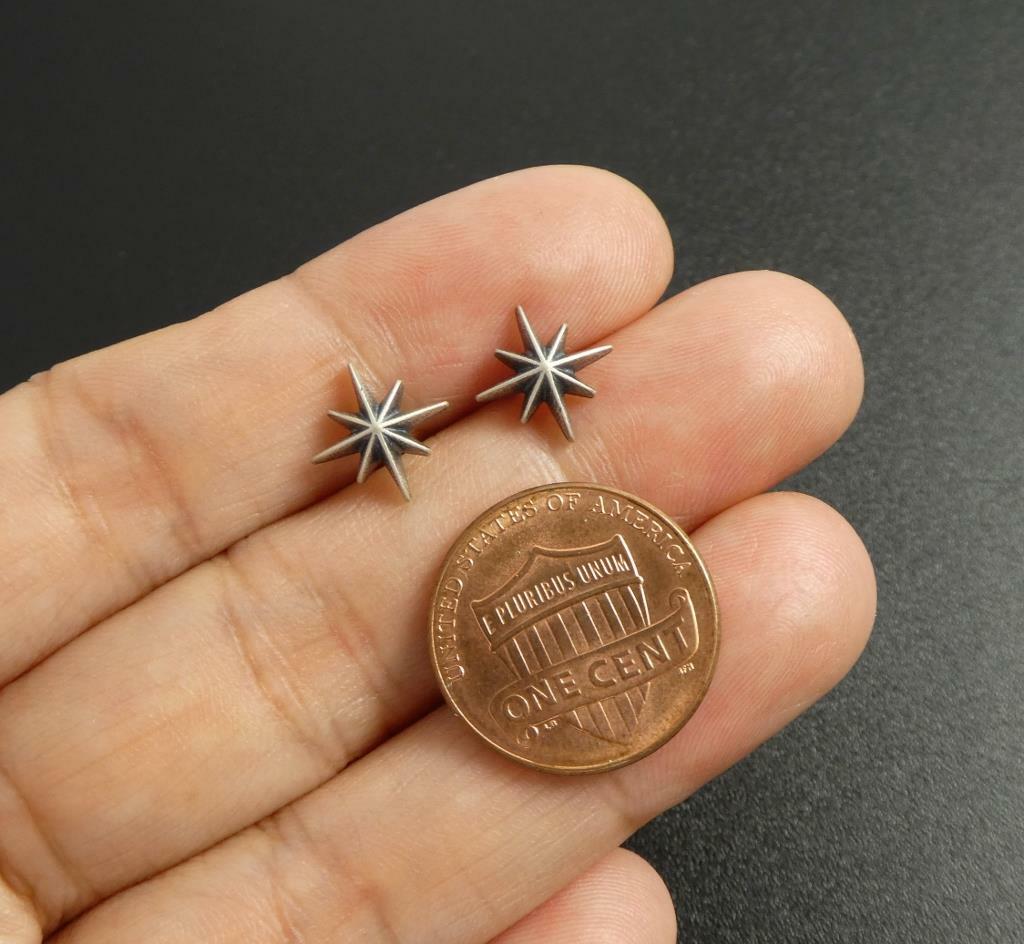 Sterling Silver Octagram Star Asterisk Starburst Tiny Small Stud Earrings Gothic