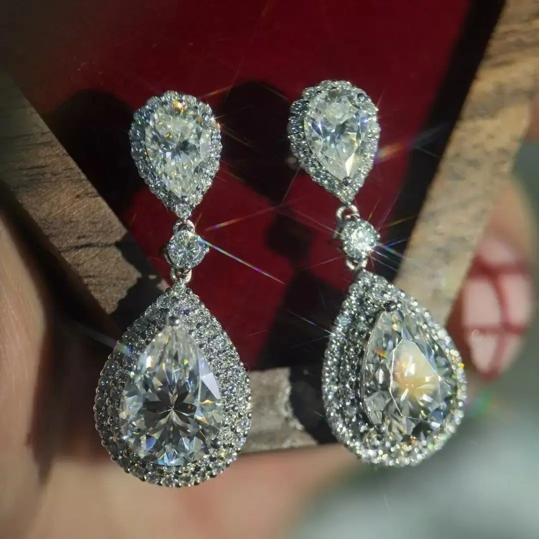 3.5CT Pear Cut Moissanite Fancy Beautiful Push Back Earrings 925 Sterling Silver