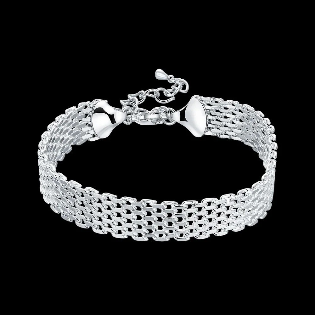 925 Sterling Silver Solid Chain Bracelet Women Men Wedding Gift Jewelry