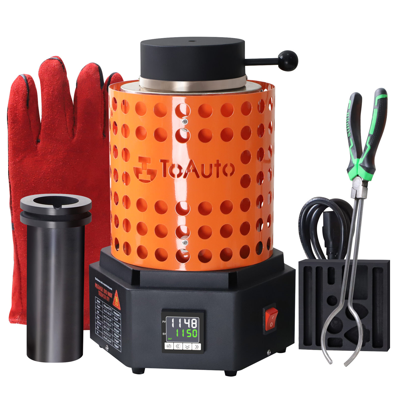 TOAUTO 1800W Electric Gold Melting Furnace 6.6LB Crucible Casting Ingot Mold Kit