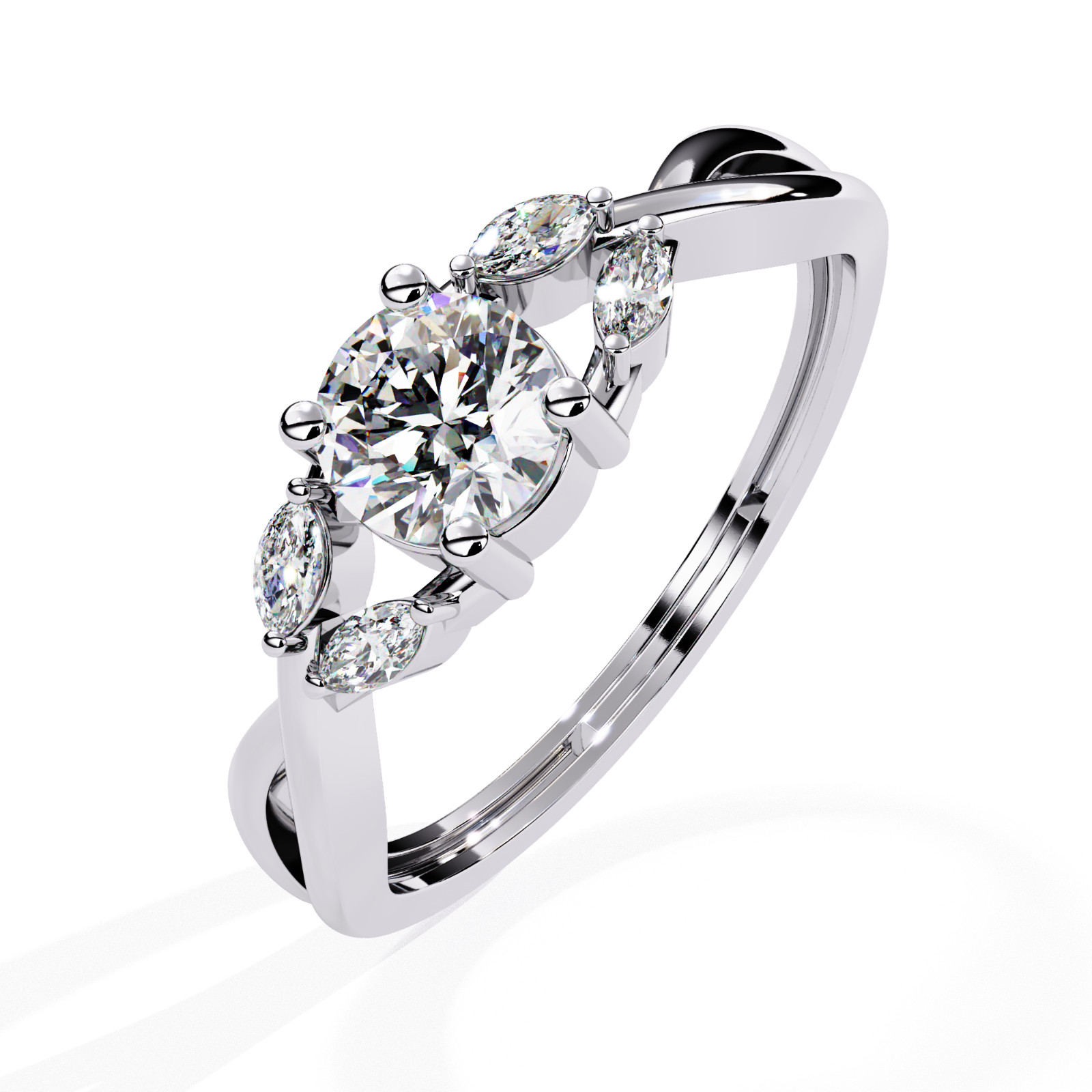 0.55 Ct Lab Grown Diamond Engagement Ring 925Silver Round Marquise Wedding Ring