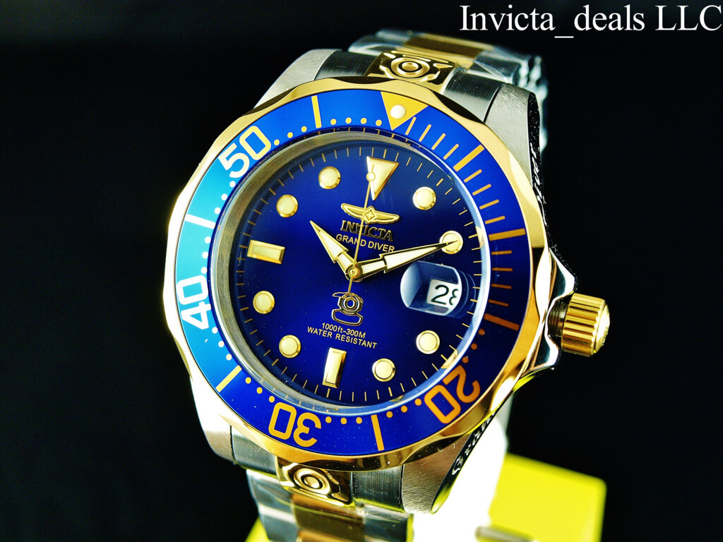 Invicta Men’s 47mm GRAND DIVER Automatic Blue Dial Gold Plated Two Tone SS Watch