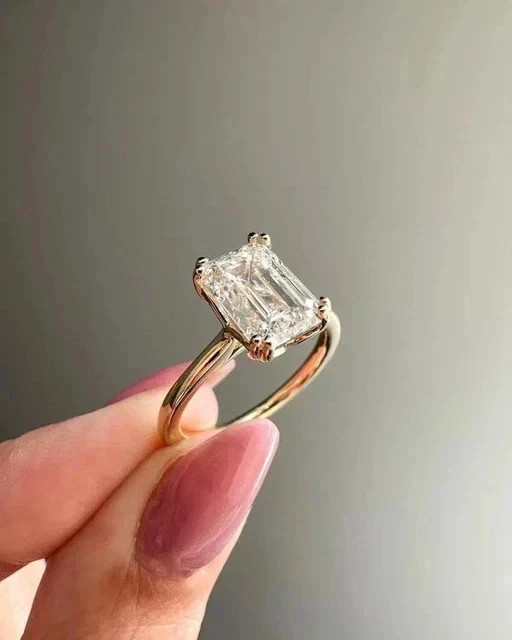 2.5 CT Emerald Lab Created Diamond Wedding Solitaire Ring 14K Yellow Gold Plated
