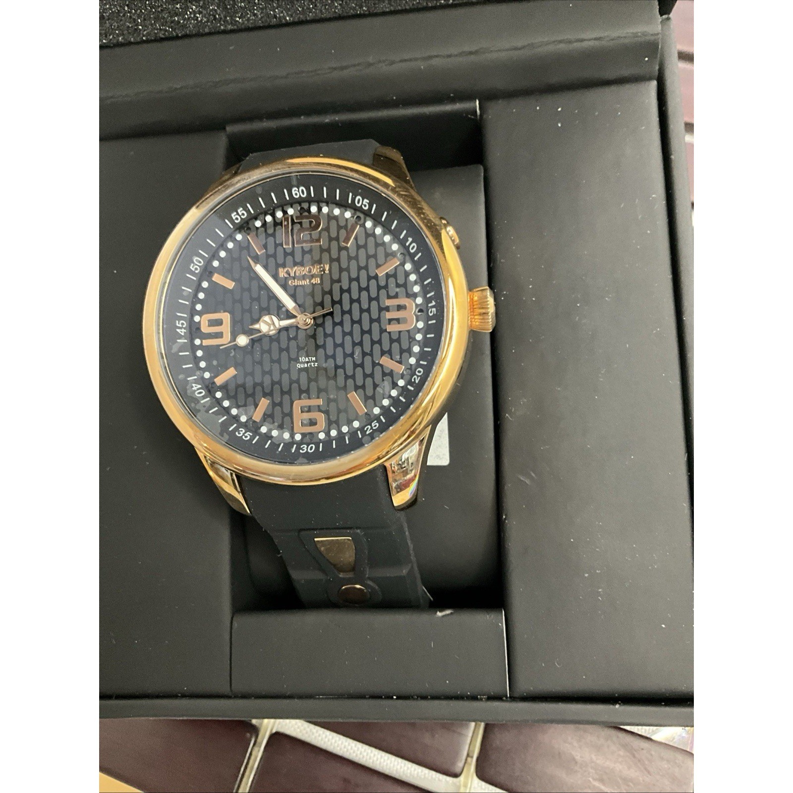 Kyboe Men Giant 48MM Black Case Black Silicone Band Gold Trim Light Up New