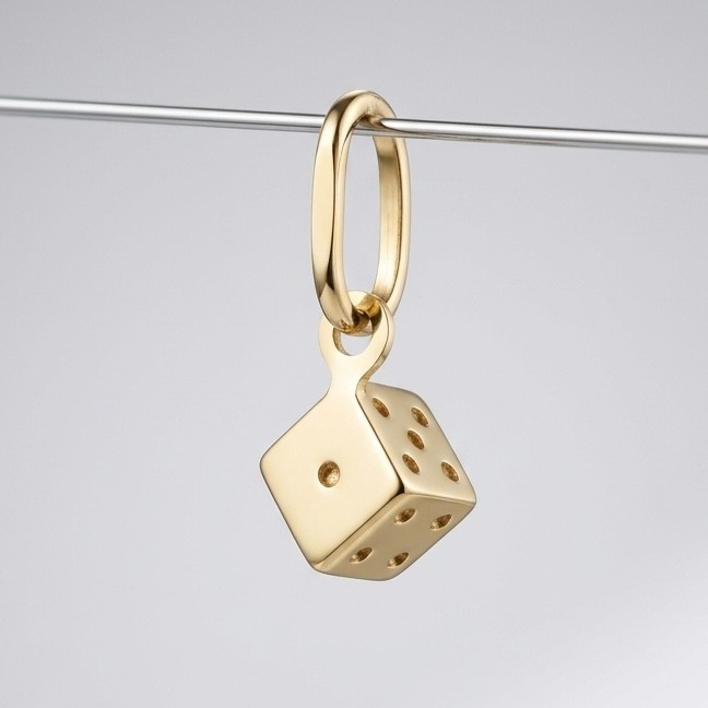 14k Yellow Gold Miniature Dice Charm Pendant Tiny 3D 4mm Lucky Die Italy 585