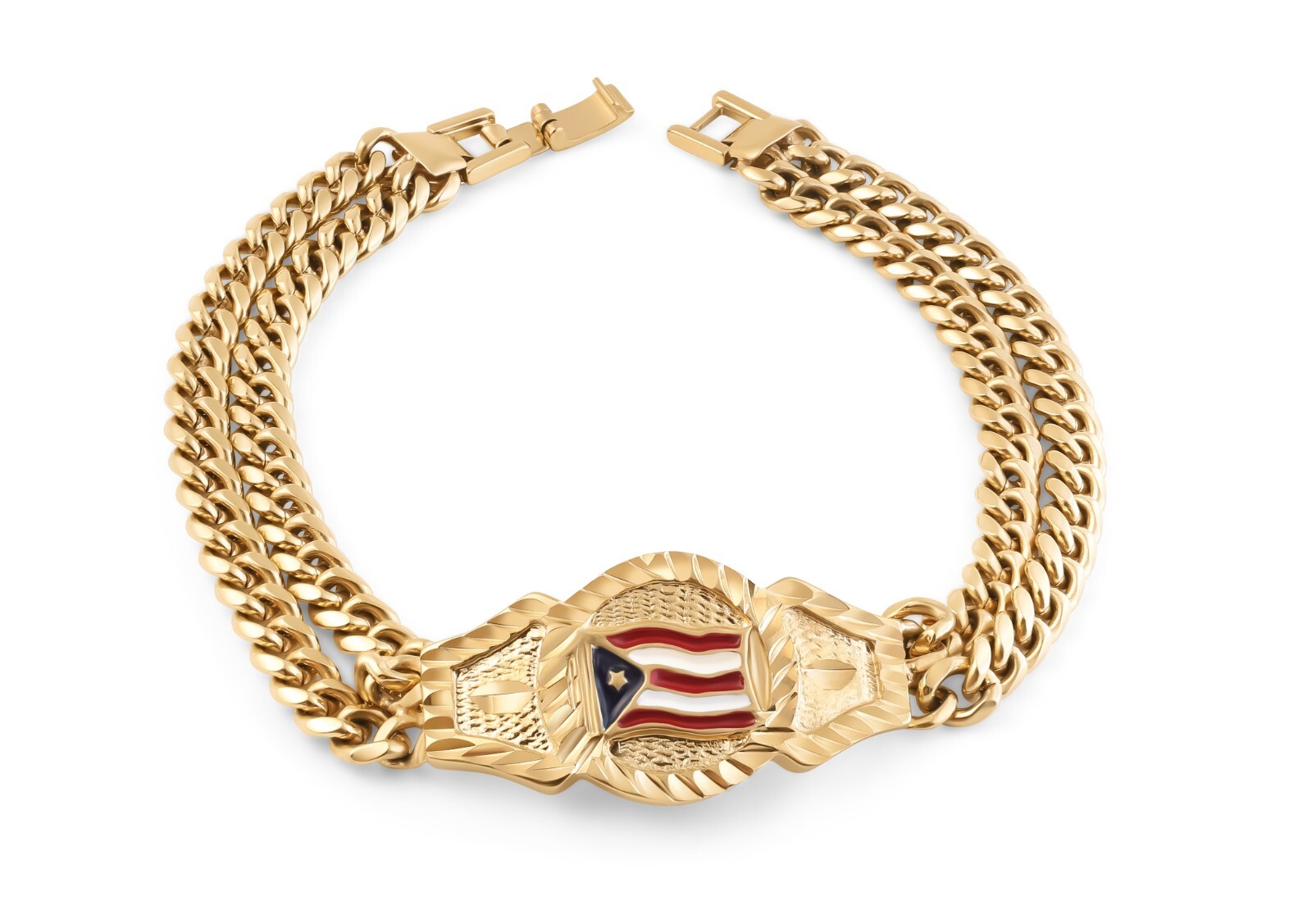 Gold Puerto Rico Flag Bracelet, 14k Gold plated, No Fade, Waterproof