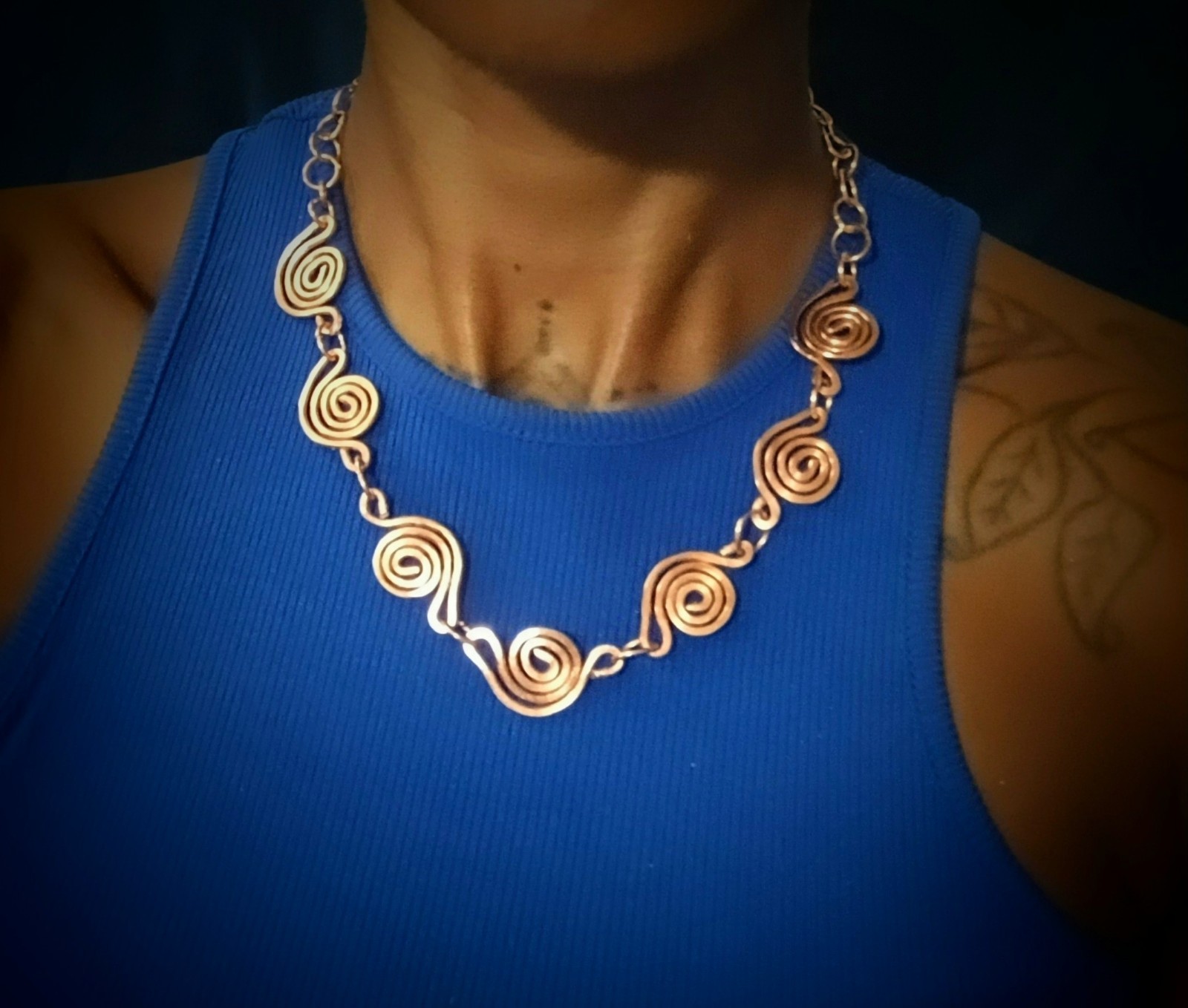 Handmade Hammered Pure Copper Link Coil Necklace