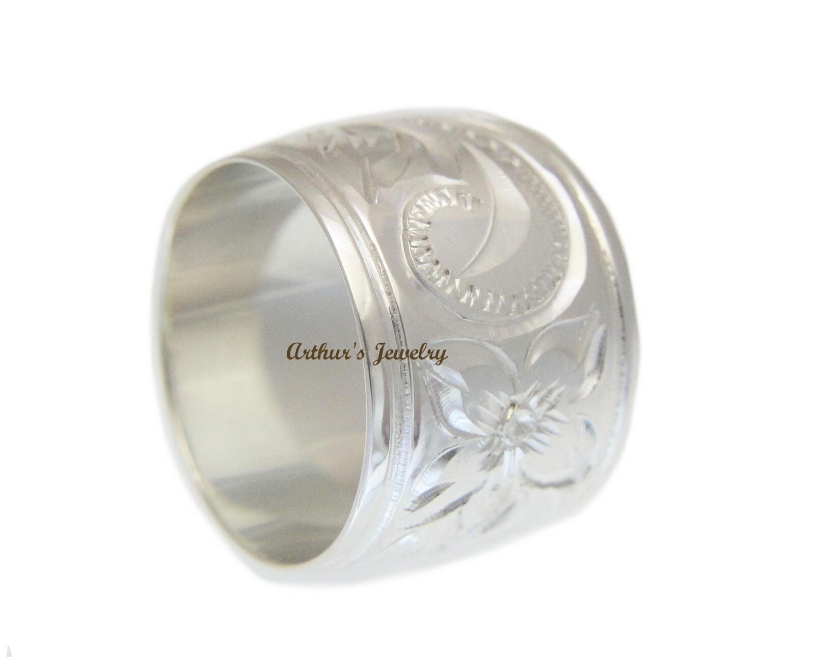 925 STERLING SILVER 15MM HAWAIIAN PLUMERIA FLOWER SCROLL SMOOTH EDGE RING