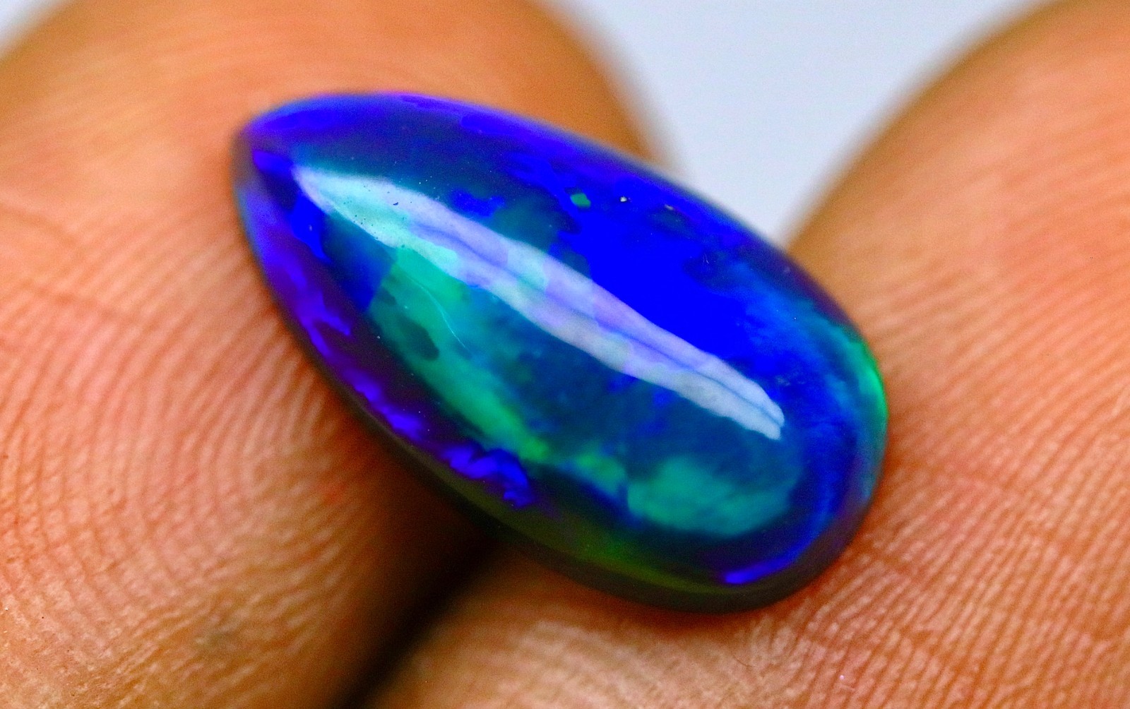 AAA+ Blue Fire Ethiopian Opal, Pear Shape Black Opal Cabochon, 2.5 CT (14x8x4mm)