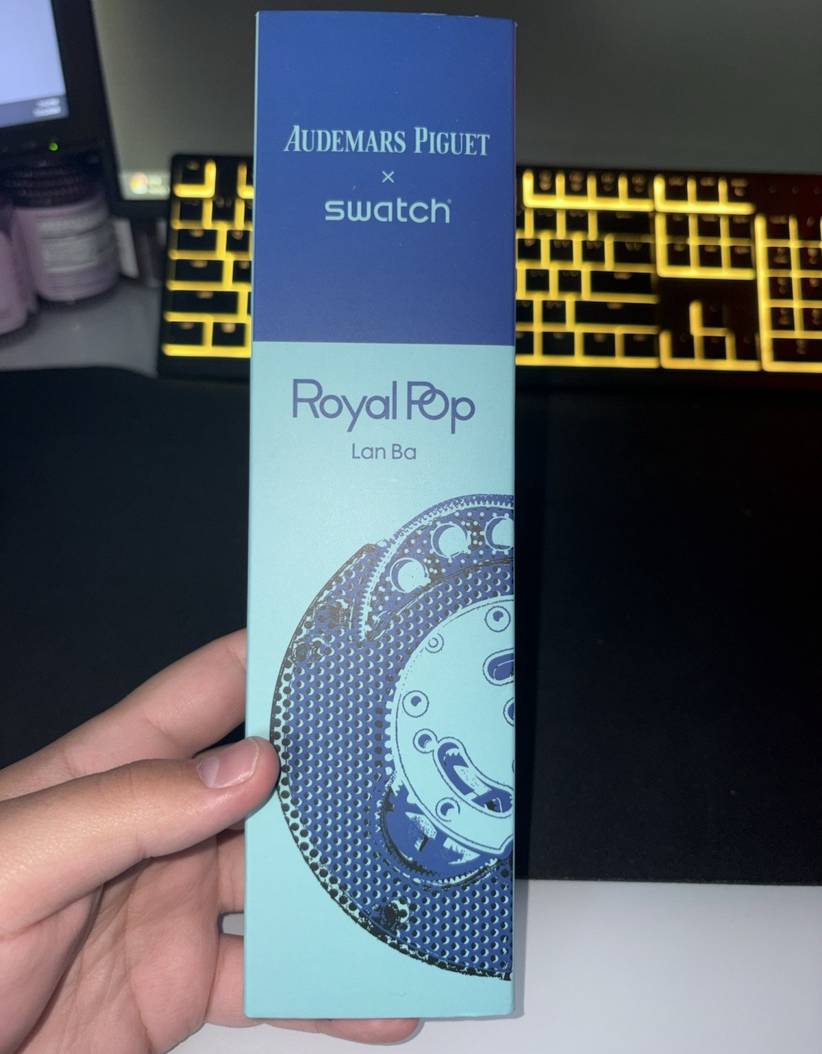 Swatch Royal Pop Lan Ba Quartz Analog Octagon Blue/Gray Silicone Strap w/ Box