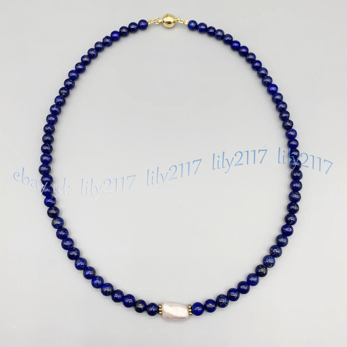Natural Lapis Lazuli Round Gemstone Beads White Baroque Pearl Necklace 14-48”